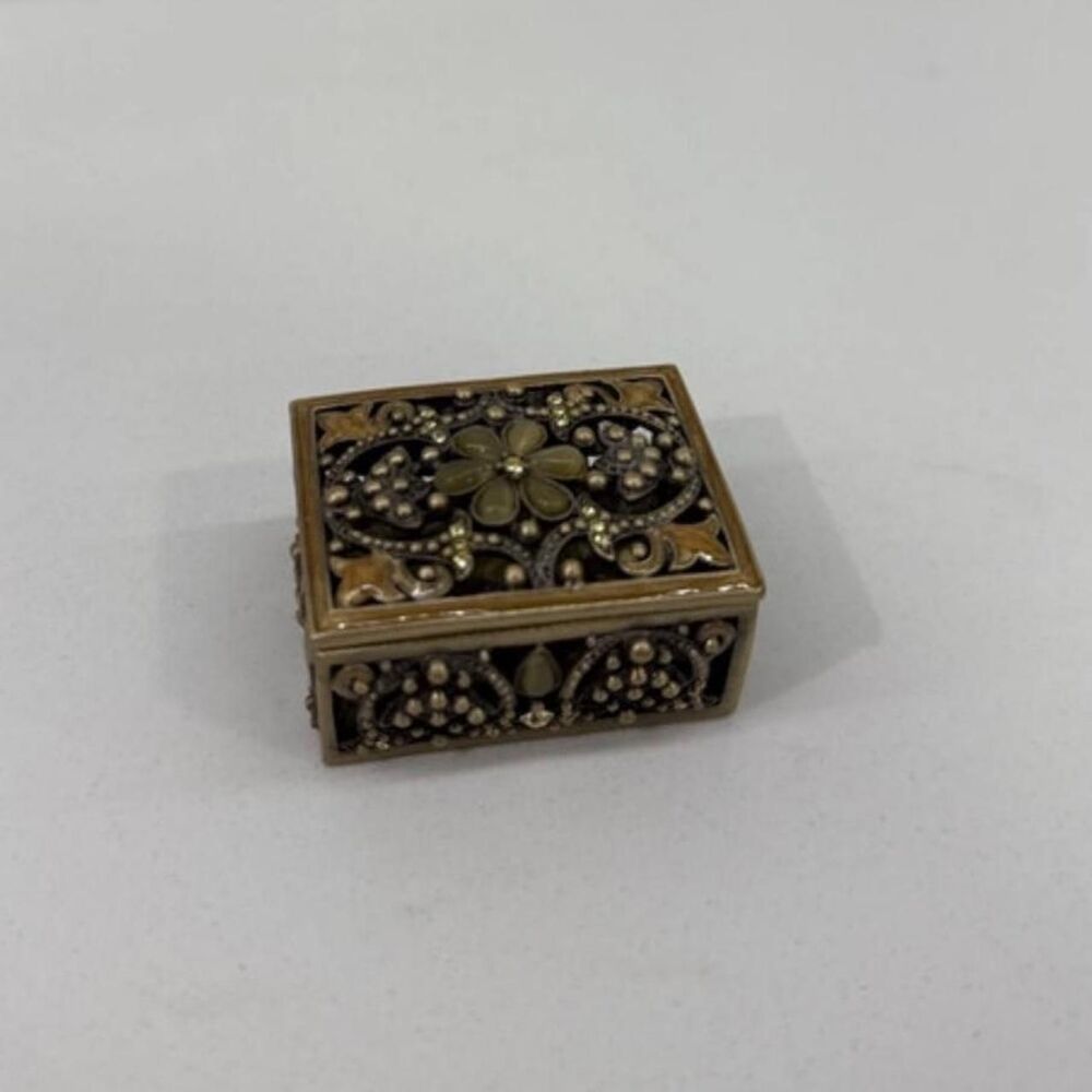 Vintage Bronze Floral Enameled Rectangular Trinket Box